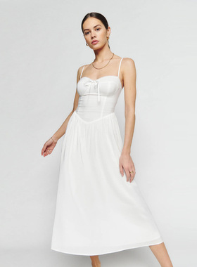 Ref纯色亚麻吊带性感连衣裙2025夏季新款法式复古欧美女简约百搭