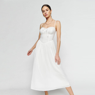 Ref纯色亚麻吊带性感连衣裙2025夏季新款法式复古欧美女简约百搭