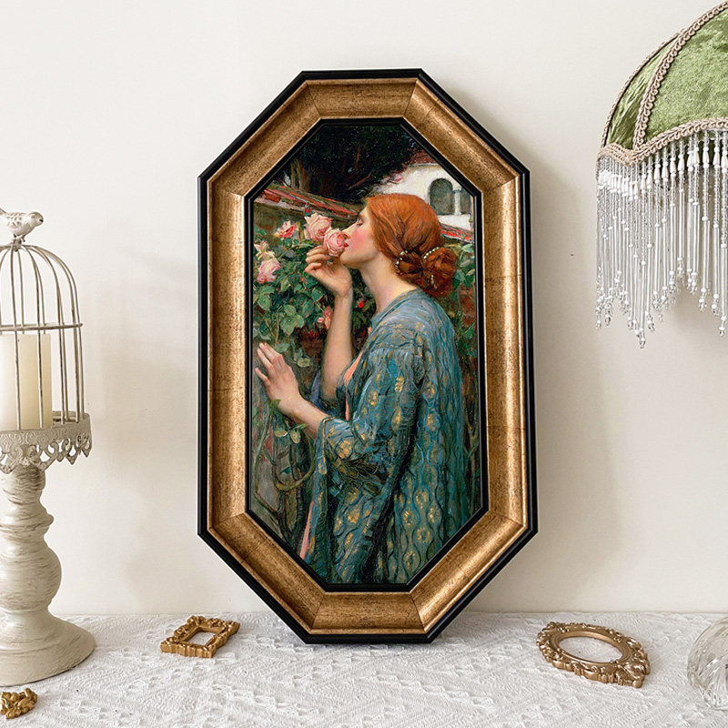 美式人物油画框欧式复古相框画框挂墙装饰八边形法式小众装饰画