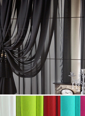 橱窗落地窗跳舞蹈直播间窗纱背景透光黑色窗纱窗帘红色白色纱帘