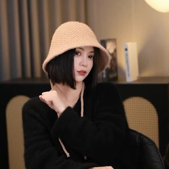 秋冬季撞色显脸小针织渔夫帽