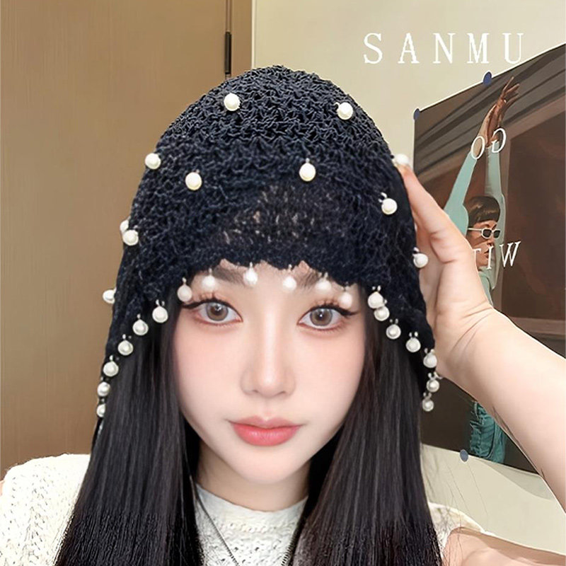 时尚珍珠吊坠手工包头帽子女