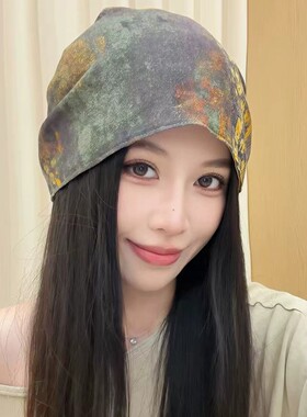 复古扎染堆堆帽女春夏显脸小
