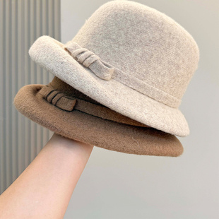 高级感遮脸水桶帽保暖护耳盆帽2025新款秋冬季毛呢织渔夫帽子女