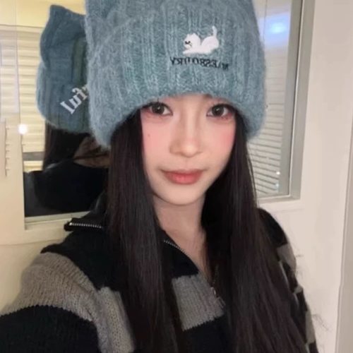 冬季保暖可爱针织帽女耳朵