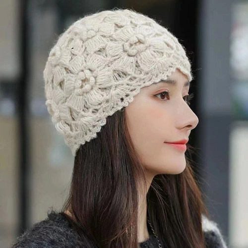 日系双层手工勾花包头帽子