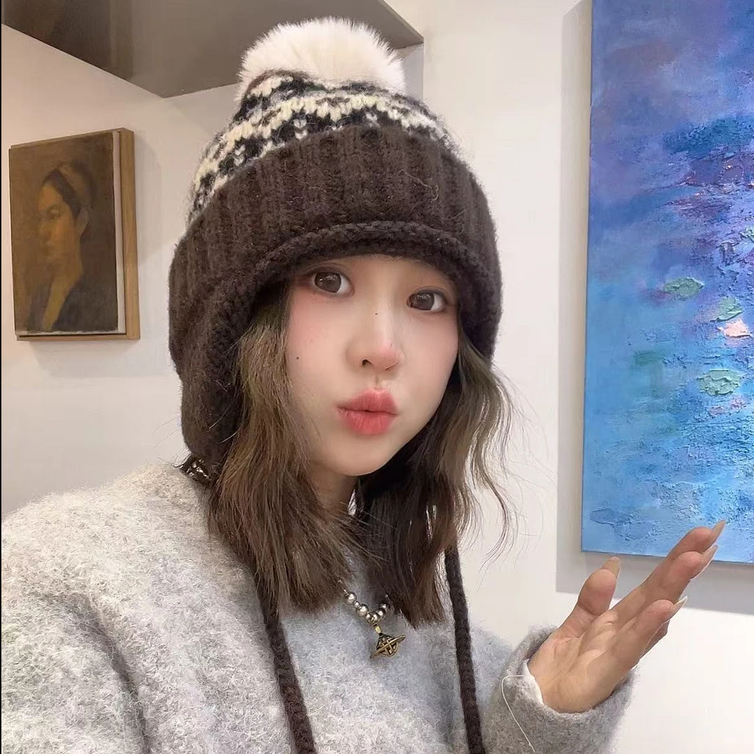 费尔岛风提花针织包头帽