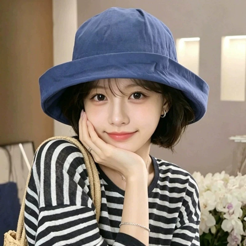 日系宽檐亚麻透气夏季防晒渔夫帽