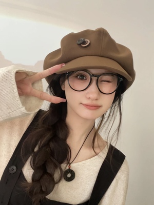 秋冬毛呢大头围云朵帽女可爱复古
