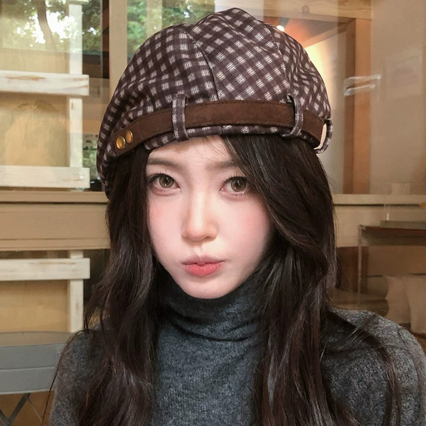 日系老钱风格纹前进帽女款反戴