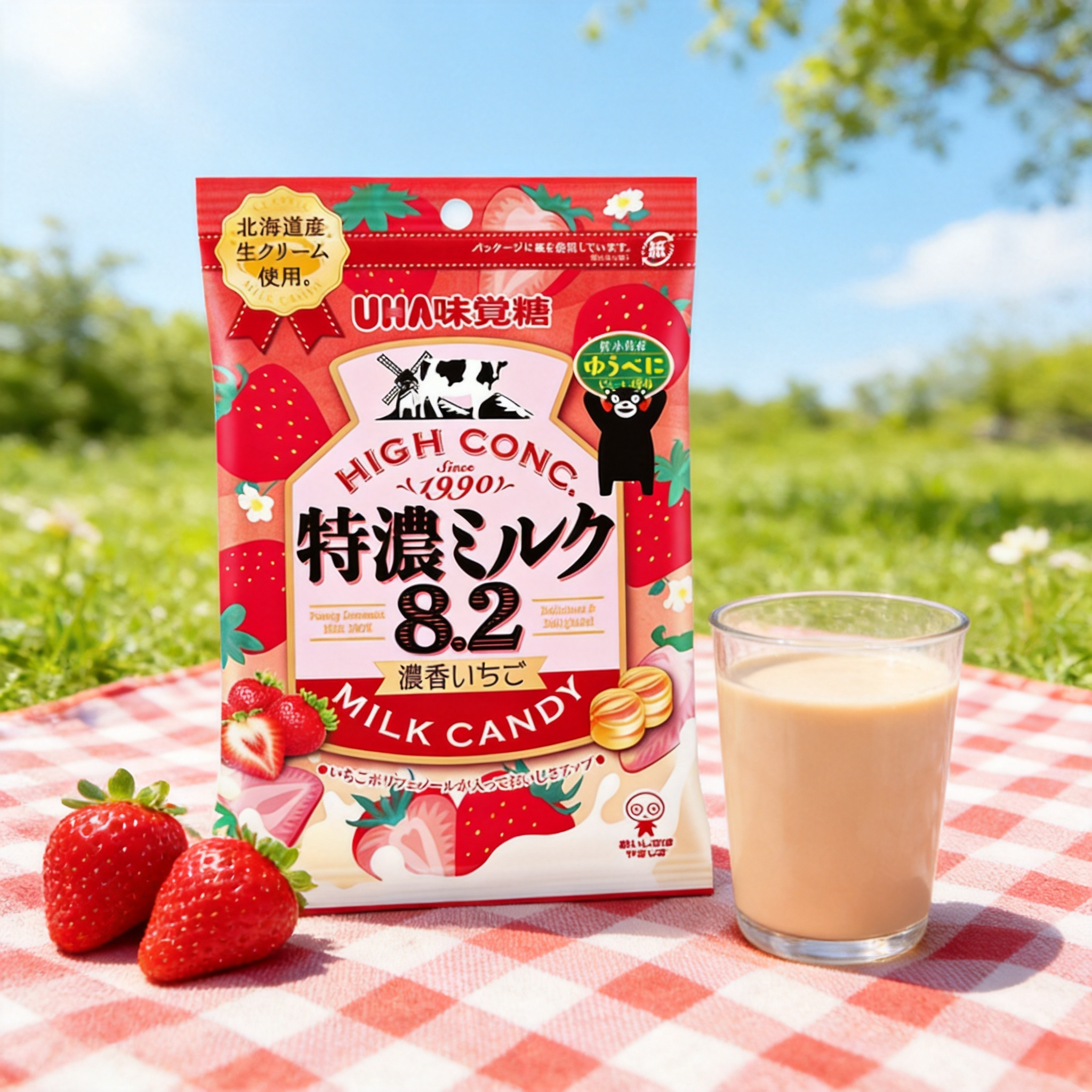 新品日本悠哈UHA进口草莓8.2特浓牛奶糖北海道牛乳制作零食味觉糖