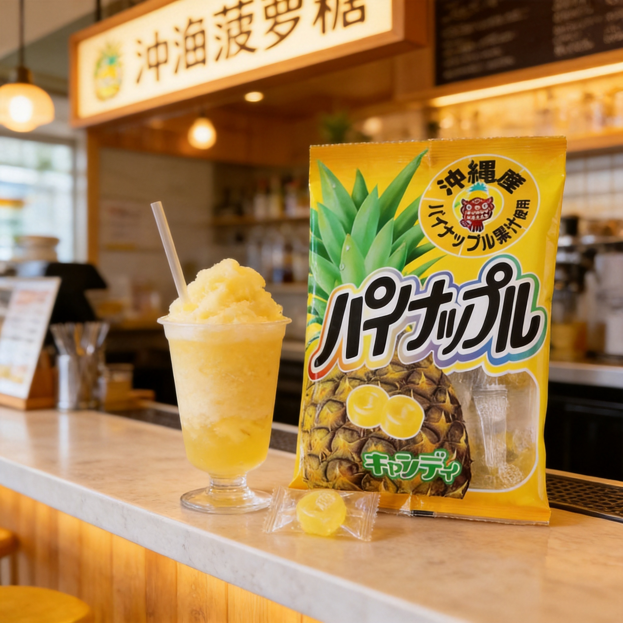 日本冲绳进口特产菠萝圈圈硬糖水果汁秋山制果零食品