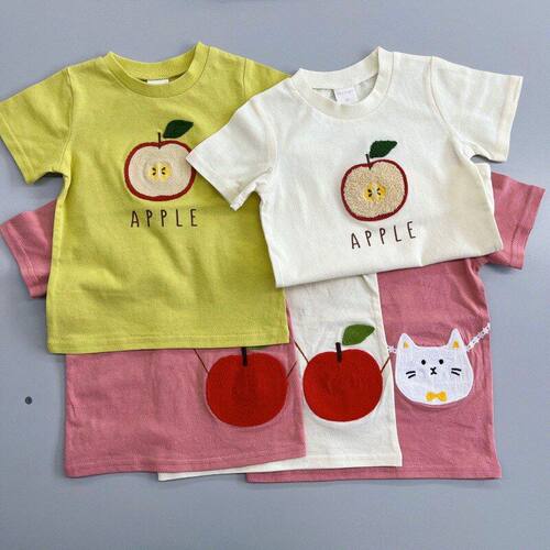 26款日系瘦版ch-un棉汗布挎包可爱甜美苹果猫咪绣花短袖T恤日单