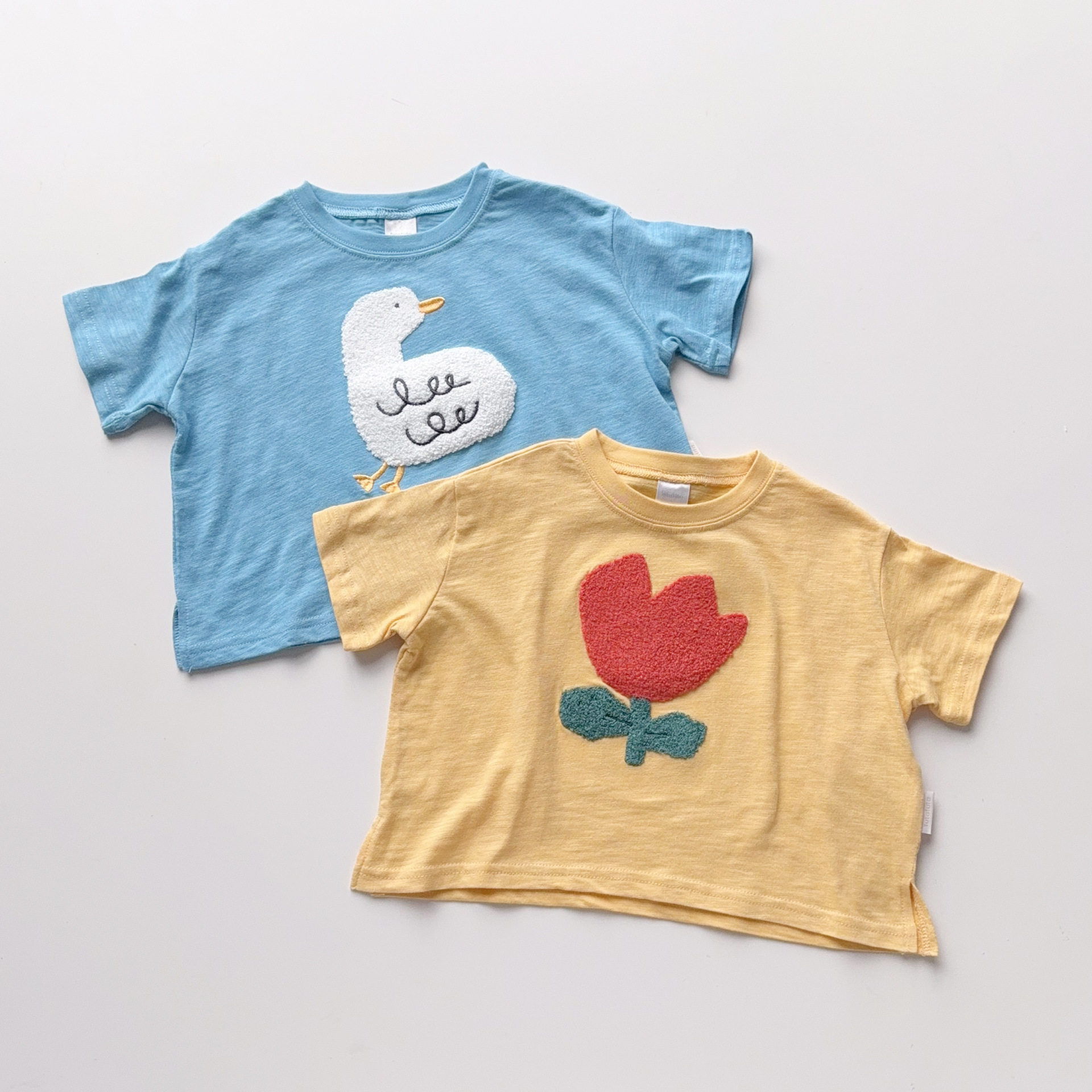 日单尾货80-95婴幼儿夏季短袖t恤上衣竹节棉立体刺绣男宝圆领