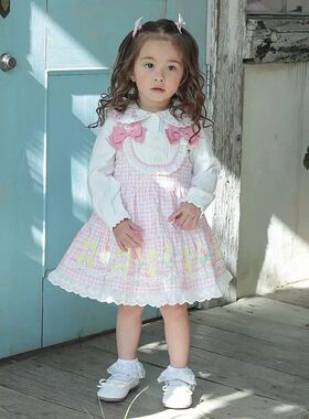 日系童装80-120女宝纯棉背心裙蕾丝甜美蝴蝶结公主裙婴小童兔子