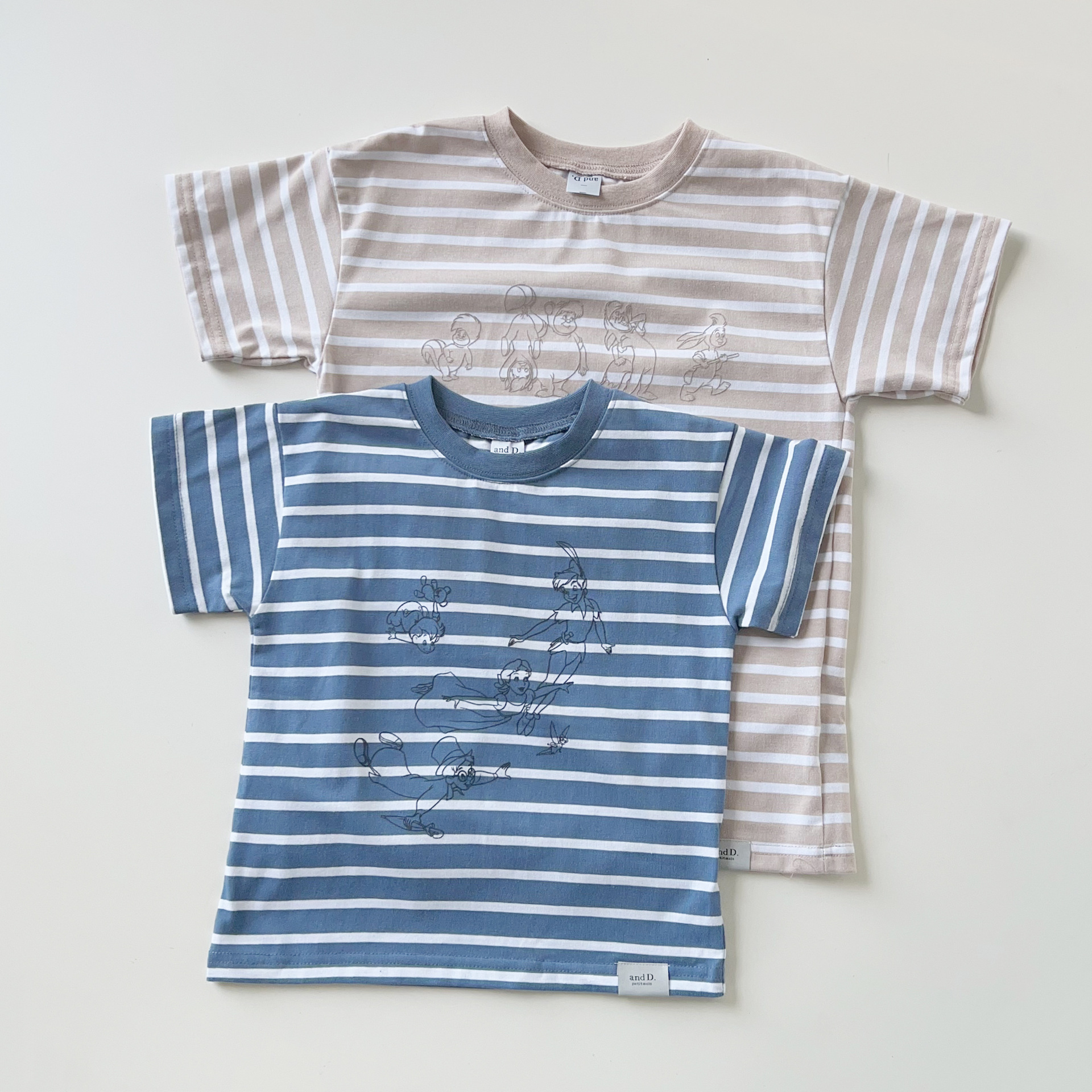 日本尾货100-140男孩夏季短袖T恤上衣联名款套头卡通休闲半袖