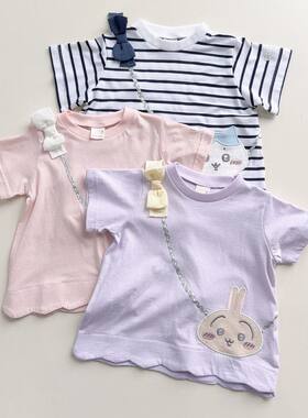 日系童装90-130女童夏季短袖T恤上衣吉伊卡哇卡通蝴蝶结斜跨包