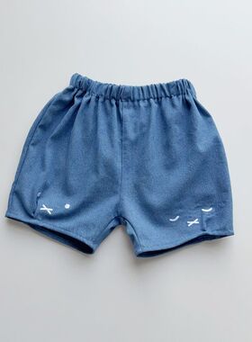 日单童装80-95男女宝宝婴童夏季牛仔短裤纯色卡通表情外穿百搭