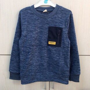 日系140-160男童帅气简约前胸兜拼接套头圆领摇粒绒卫衣