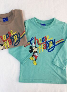 日系现货汗布mick迪士choose happy米奇长袖T恤外贸原单日单童装