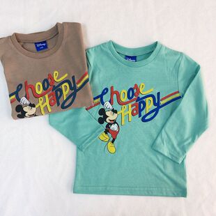 日系现货汗布mick迪士choose happy米奇长袖T恤外贸原单日单童装