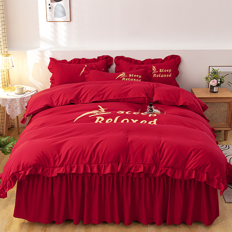 韩式床上用品纯棉床裙四件套春秋季花边床罩款床单被套被罩4件套