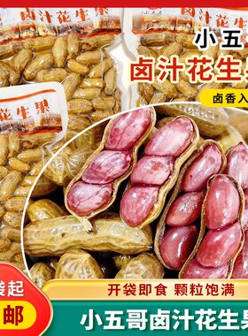 小五哥卤汁花生果大袋下酒菜户外零食五香卤味花生带壳408克零食