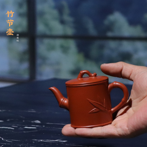原矿朱泥宽口小品竹节功夫茶壶