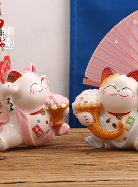 招财猫幸福天使摆件陶瓷创意礼品家居装饰客厅家用发财猫生日礼物