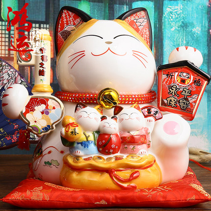 日本招财猫摆件 大号永保平安陶瓷招财猫储蓄罐乔迁送礼家居