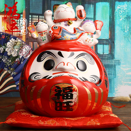 日本红色福旺开运大吉达摩招财猫