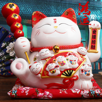 摇手招财猫摆件 日式店铺开业礼品陶瓷电动招手猫创意礼物