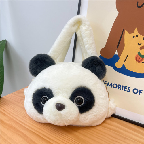 日系可爱毛绒熊猫头包包软妹卡通玩偶手提包百搭JK少女学生斜挎包