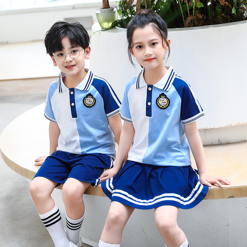 幼儿园园服校服小学生夏季短袖短裙套装班服浅蓝色T恤老师运动服