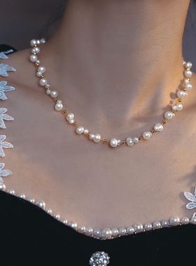 天然淡水珍珠项链女复古法式时尚宫廷风格气质满天星新款简约饰品
