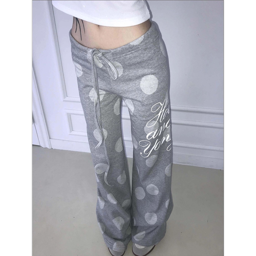 美式辣妹街头侧面字母印花大圆点直筒裤女夏季新款低腰显瘦休闲裤