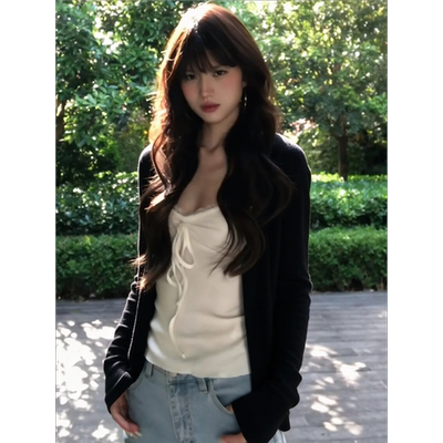 秋冬薄款简约百搭长袖开衫外套女
