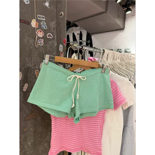 韩系甜妹薄荷绿系带短裤女夏季新款低腰宽松显瘦休闲裤夏日穿搭潮