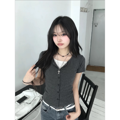 夏季韩系撞色假两件显瘦T恤女