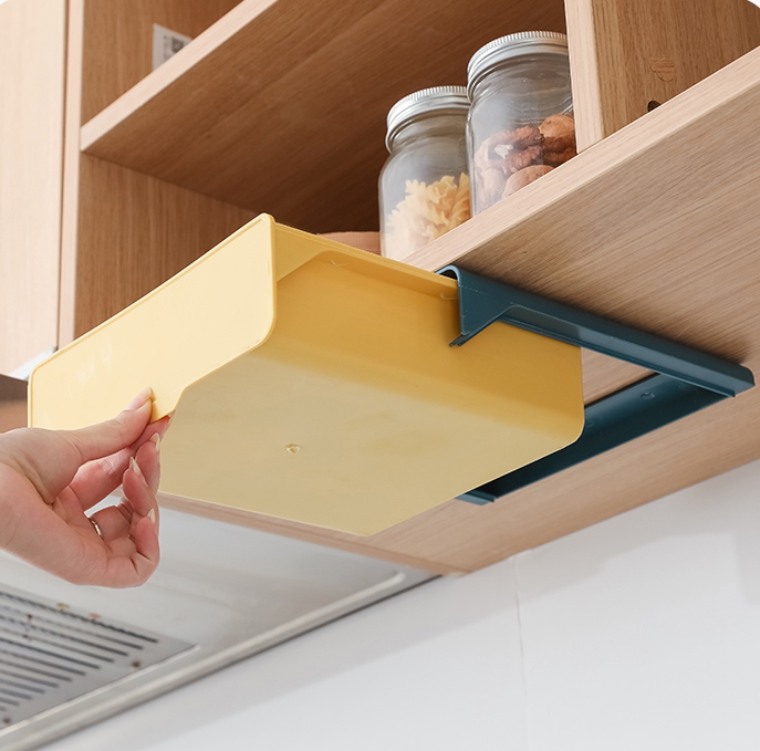 桌下隐形抽屉式桌面收纳盒办公文具置物架书桌工位隐藏神器彩色小