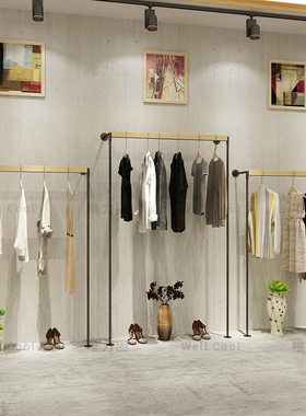 简约服装店展示架落地靠墙壁服装架女装店货架装修效果童装韩日版