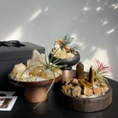 天然黄水晶招财聚宝盆风水阵摆件白水晶乔迁桌面实木摆件高档礼物