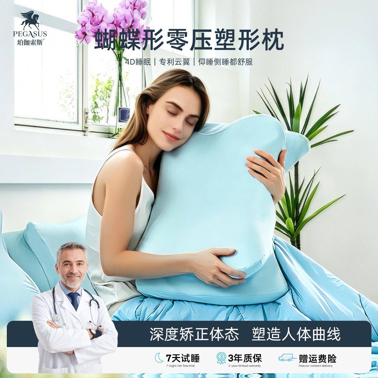 零压记忆棉体态教练侧睡枕头