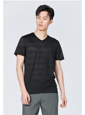 20XTX9181S利家新款修身夏季男士短袖v领潮流t恤休闲黑色