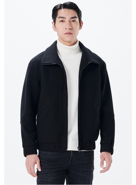 23DYR0151Y利家新款时尚休闲羊毛大衣外套男翻领拉链夹克