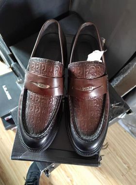 Q1QXL1111X利家休闲商务男装头层牛皮懒人一脚蹬皮鞋正统鞋暗棕色