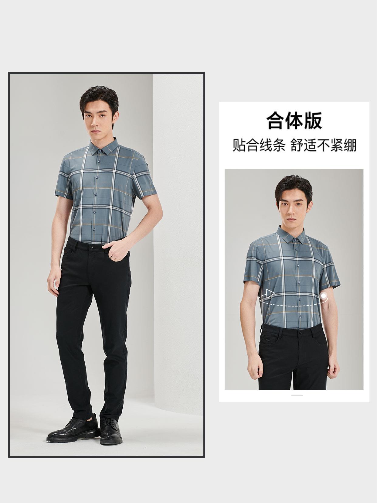 利家男装时尚休闲短袖衬衫男夏季半袖格子衬衣23XZC0071Y 0072Y图片