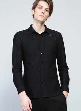 18DXC9031S新款男装冬季休闲商务羊毛加厚黑色长袖衬衣修身青年