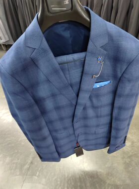 Q0CXF081SA利家春季新款时尚休闲商务翻领格子套装毛料西服九分裤