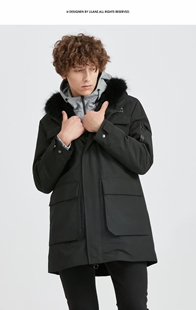 利家男装派克服尼克服中长款獭兔毛内胆真毛领皮毛一体冬季外套